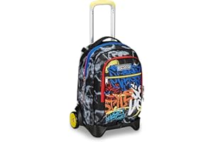 SJ GANG STYLE JAM GANG SEVEN Trolley Scuola Jack 2 Ruote Nero Giallo Mark On Boy 3 in 1 Triplice Uso Zaino con Carrello Staccabile, Tasca Porta Bottiglia e Sistema Crossover, Zaino Scuola Viaggi Bambino