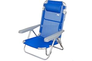 AKTIVE Chaise de Plage Pliante, avec Coussin, Plage, Couleur Bleu, 48X46X84 cm, Chaise Inclinable, 5 Positions, Poignée de Transport, Poids Max 100 kg, Chaise Robuste, avec Coussin
