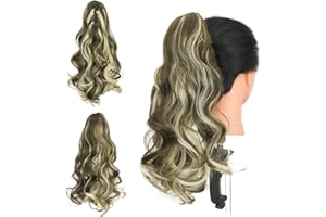 Gairyan Coda Capelli Extension Mesciate Posticci per Capelli Sintetici Coda di Cavallo con Pinza Claw Ponytail Extension Coda Capelli Ricci Mossi Ondulati Lunghi 45cm - Biondo cenere & Bleach Blonde