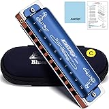East top Mouth Organ Harmonica Key of C, 10 Holes Diatonic Blues Harp Harmonica for Adults, Beginners and Professionals with Blue Case: 