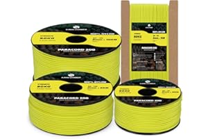 Kamu Synber Paracord 2mm 3 Strands 15M 100% Nylon Rope Type I Parachute Cord for Craft, Outdoor, DIY, Camping | Support 90kg | Neon Yellow