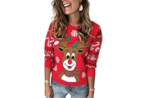 Marvmys Jersey Navideño Mujer Invierno Navidad Ugly Sweater Manga Larga Suéter Ropa Punto Reno Monigote Nieve Cuello Redondo