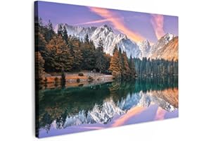 MuchoWow© Stampe su Tela moderne 120x80 cm Quadro Moderno Soggiorno Quadretti da Parete Room Decor Montagna - Foresta - Acqua - Cielo - Rosa - Viola