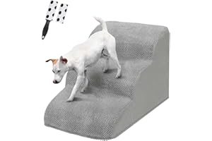 3 Steps Dog Ramp/Stairs for Bed and Sofa, LIANTRAL Pet Stairs with Durable High Density Open Immediately Foam and Pet Hair Remover Roller - Reduce Stress on Pet Joints, 59(L) x 39(W) x 40(H)cm