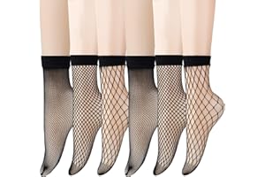ANDIBEIQI Skarpety kabaretki, 6 par moda damskie skarpetki do kostki seksowne oddychające puste siatki damskie lato łódź czarne