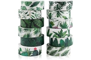JODSEN 12 rolek taśma Washi zielone rośliny liście palmowe taśma dekoracyjna japońska taśma Washi Paper Stickers Washi Tape Set do scrapbookingu pakowania prezentów DIY