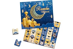 PARSUP Ramdan Advent Calendar with Drawers, 30 Empty Boxes for 30 days, Eid Mubarak Coutdown Calendar Fillable Ramadan Gift Box, Islamic Art, Cardboard Number Storage Box, Ramadan Party Supplies - Blue