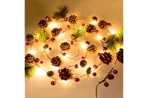 OZZAGAR Christmas Garland with Fairy Lights 6.5FT 20 LED Battery Operated Lighted Xmas Garland Pine Cones Pre Lit Garland Christmas Home Decor for Mantle Stairs Tree Fireplace Table Indoor Outdoor Decoration