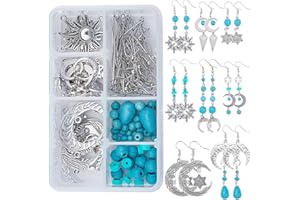 SUNNYCLUE 1 Box DIY 8 Pairs Star Moon Sun Earrings Dangle Making Starter Kit with Turquoise Beads Jewellery Making Accessories Supplies Adults Beginners Women DIY Bohemian Lucky Dangle Earring Craft