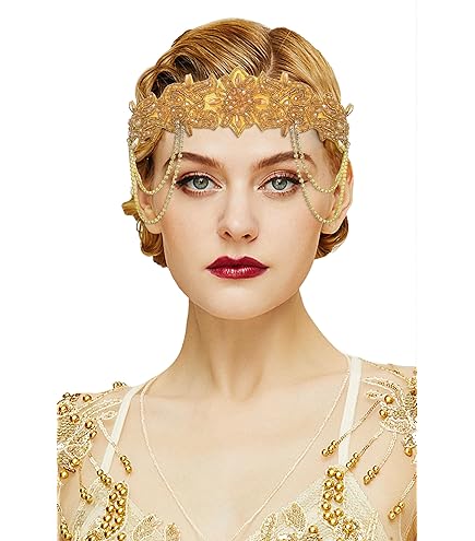 BABEYOND 1920s Great Gatsby hoofddeksel - hoofdband met veren en gouden franjes voor carnaval, bal en bruiloft, zwart