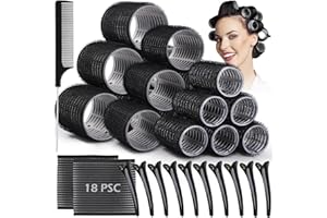 GeeRic 33 Piezas Rulos Pelo Grandes, Set de Rulos para el Pelo Profesional 25mm 36mm 44mm Autoadhesivas Bigudies Pelo Rulos Yautoadhesivos,Profesional Rulo de Peluqueria Salón,con 12 Clips（Negro）