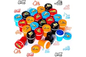 Aoriher Stampini e Timbri per Bambini a Tema di Camion da Costruzione Timbri Autoinchiostranti per Bambini Giocattoli di Timbro per Ricompense Premi in Aula Regali per Feste di Compleanno (24 Pezzi)