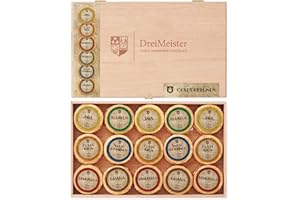 ‎DREIMEISTER DreiMeister Golddublonen in der 45er Holzkiste I handgemachte Schokolade-Goldtaler I Golddublonen-Schokolade in 6 Sorten I Schokolade-Holzkiste mit Vollmich- & Zartbitterschokolade I 360g
