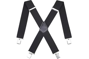 WELROG 50MM Wide Men Trouser Braces - X Shape Adjustable Elasticated Heavy Duty with Strong Metal Clips
