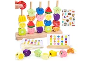 GiddyGlow Juguetes de Madera Montessori para Niños 2 3 4 Años： Juego Educativo con Ensartar Cuentas y Apilar Bloques para Motricidad Fina + Regalo Niña Niño 2-5 Años