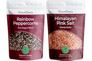 Viva Doria Rainbow Peppercorn Blend, 12 oz & Himalayan Pink Salt, Coarse Grain, 2 lb