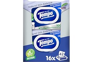 Tempo Papier toaletowy, wilgotny, Natural Skin Balance, (16 opakowań x 42 arkusze), duże opakowanie