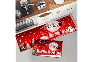 HZVRTN Tappeto natalizio antiscivolo, lavabile, con stampa di Babbo Natale, per cucina, corridoio, soggiorno, ufficio, cameretta dei bambini, decorazione natalizia per la casa (43 x 75 + 43 x 150 cm,