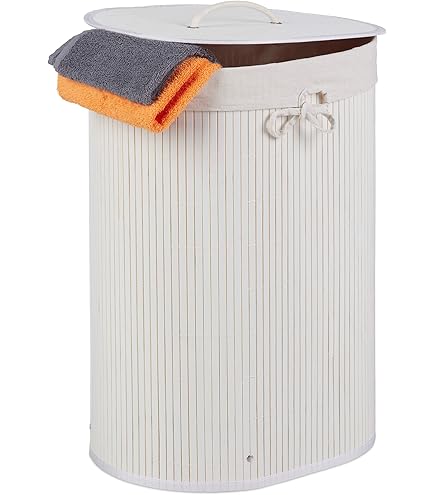 Cesto Portabiancheria In Bambù Relaxdays - Pieghevole, Con Coperchio, 65 Litri - Foto 7