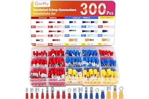 Gorffy Kabelschuhe Set 300 Pcs, Flachsteckhülsen Sortiment 0,5-6,0mm², Elektro Flachstecker, KFZ Quetschverbinder Set aus Verzinnten Messingeinsätzen