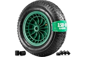 Rueda de Carretilla 3.50-8 - Eje de 20 mm - Neumático para Carretilla 3.50-8 (4PR) con Llanta - Compatible con Pequeños Remolques de Jardín, etc. - Incluye 6 Cuñas de Nylon - MOOVMOOV