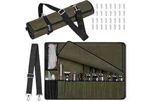 OUUTMEE Professional Chefs Knife Roll Bag 14 Slots | Waxed Canvas Knife Bag | Waterproof Knives Case Storage Tote for Camping, Hiking | Culinary Tool Roll Carrier | Gifts for Men Dad Father (Army Green)
