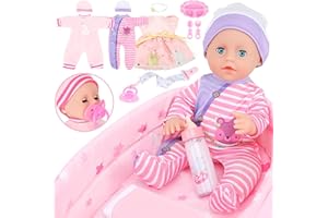 GirlDiary Baby Doll 12 Inches with Accessories Set, 3 Clothes, Bassinet Bed, Feeding Playset, Baby Dolls Girls for 3 4 5 6 7 8 Year Old Toddler Kids, Baby Toys for Gifts, Baby Doll with Clothing