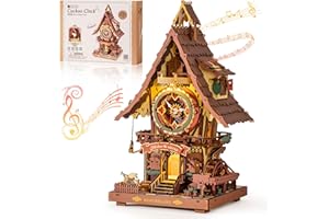 ROBOTIME Puzzle 3D Zegar z kukułką dla dorosłych, drewniane zestawy modeli puzzli do budowania, zegar roboczy z dźwiękiem kukułki, rękodzieło do dekoracji domu, prezent dla nastolatków i dorosłych