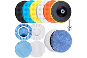 SIQUK 13 Pieces Polishing Pads Kit 100mm Car Polishing Pad Foam Polish Pads Wax Buffer Polisher Attachment for Drill, 4 Inch