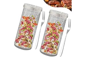 Panier À Griller Roulant ZHSIHAI 2PCS Panier De Barbecue En Acier Inoxydable Panier À Légumes Pour Grillades En Plein Air Paniers À Griller Cylindriques Accessoires De Barbecue