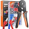 Preciva Bootlace Crimping Tool Kit, 0.08-16mm²/AWG28-5 Ferrule Crimp Toolkit with 1200pcs Connectors(300 Dual Wire Terminals), Self-Adjsutable Ratchet Crimper ToolKits
