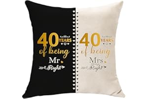HASODEO 40 Years of Marriage Gifts for Couple - Mr. Right and Mrs. Always Right Gifts Anniversary Cushion Cover for Husband Wife 40th Wedding Gifts for Grandma Grandpa Wedding Anniversary Keepsake (40th)
