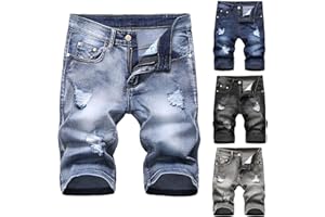 WOXIHUAN Pantaloncini di Jeans da Uomo Pantaloni Corti Strappati Shorts Casual Estivo Pantaloncini Uomo Jeans Taglie Forti Pantaloncini Ragazzo Denim Tasconi Casual Bermuda Cargo Uomini Lavoro Elasticizzati