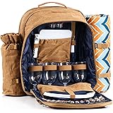 CampFeuer Zaino da Picnic per 4 persone (marrone) | set da picnic da 32 pezzi | incluso supporto per bottiglie e coperta in p