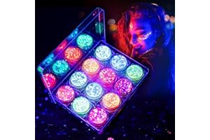 ‎CHARFIA Festival Glitzer Gesicht, 12 Farben Fluoreszierendes Chunky Sequin Face Body Glitter Festival Zubehör Accessoires Gadget,Haar Glitzer Festival Gesichtsglitzer Halloween Schminke Karneval Körperglitzer