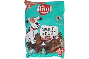 Aimé Oreille de Porc pour Chien, X12, Sans conservateur ni colorant, Friandise à mâcher 100 pourcent naturelle, Multicolore, 12 Unité (Lot de 1)