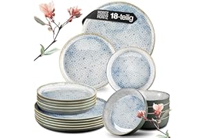 Moritz & Moritz TERRA 18-tlg Geschirrset 6 Personen - Teller Set in strahlendem Azurblau aus hochwertigem Porzellan - Geschirr Set 6 Personen aus je 6x Speiseteller, Dessertteller und Schalen