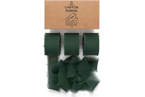 Vitalizart Nastro di Seta Chiffon Verde Scuro 2,5 cm x 19,2 m, Tessuto con Frange, Confezione Ecologica per Inviti a Nozze, Bouquet da Sposa, Decorazioni, Confezioni Regalo e Creazione di Nodi