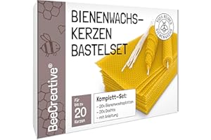 BeeCreative Bienenwachs-Kerzen Bastelset für 20 Kerzen, 100% reines Bienenwachs, Bienenwachskerzen selber machen mit Bienenwachsplatten