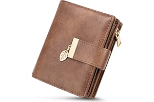 WACCET Portefeuille Femme Petit, Porte Monnaie Femme avec Blocage RFID en Cuir PU Grande Capacité avec 14 Slots de Carte et Poche à Fermeture Éclair Pièces Court Porte Feuille pour Femmes
