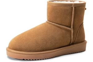 DREAM PAIRS Stivali da Neve da Donna in Vera Pelle, Resistenti Antiscivolo Comodi Caldi Stivaletti Invernali Alla Caviglia FuzzyClassic