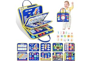 URMYWO Busy Board per Bambini,Giochi Montessori 2 3 4 Anni,Giochi Educativi Tabellone Attivitài,Giochi Bambini 1 2 3 Anni,Pannello Sensoriale Bambini Montessori Quiet Book per 12 Pagine Regalo Bimbo