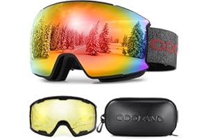 Odoland Kit de Lunettes de Ski Magnétique, avec 2 écran Détachable, Lunettes de Neige Torique Design, Anti-UV, Anti-buée, Coupe-Vent, Masques de Ski pour Homme & Femme
