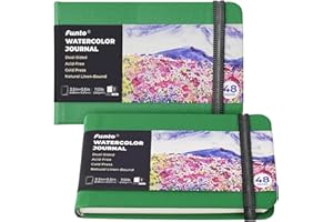 Funto Watercolour Journal 2-Pack, 3.5x5.5in, Green Cloth Cover, Acid-Free Wood Pulp Paper, Suitable for All Ages, Perfect for Travel