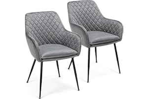 ‎YAHEETECH Yaheetech Esszimmerstühle 2er Set Küchenstühle, Polsterstühle mit Armlehnen Metallbeine, Seesel aus Samtstoff für Arbeitszimmer/Wohnzimmer, Hellgrau