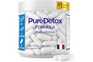 BIOESSENTIALS PureDetox® Détox & Réparation du Foie avec 91% Chardon-Marie, Glutathion & NAC – Complément de Soutien Hépatique pour la Santé du Foie & Énergie – Détox Puissante – Programme Rapide 1 Mois