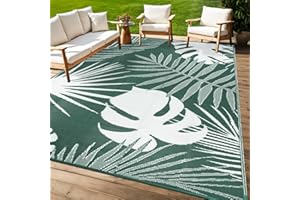 Capslpad Waterproof Leaves Outdoor Rug 245x305cm Reversible Lightweight Plastic Straw Rug Recycled Portable RV Travel Rugs Picnic Blanket Mat for Garden Backyard Camping BBQ Deck Beach, Dark Green