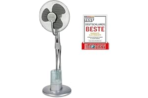 PROFI CARE ProfiCare PC-VL 3069 LV Ventilateur sur pied avec brumisation d'eau à 3 niveaux et télécommande multifonction, humidificateur avec minuterie électronique, oscillant, en acier inoxydable