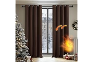 Deconovo Tende Oscuranti per Interni 2 Pezzi 245 CM Altezza, Termiche Isolanti, Anti-Rumore, con Anelli, Ideali per Camera da Letto e Soggiorno, 140x245 CM, Marrone