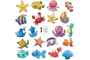 Secopad, Adesivi antiscivolo per vasca da bagno, 20 pezzi, grandi, adesivi a tema mare, per bambini, antiscivolo, per doccia e vasca da bagno, con raschietto di alta qualità, circa 11,4 x 8,9 cm